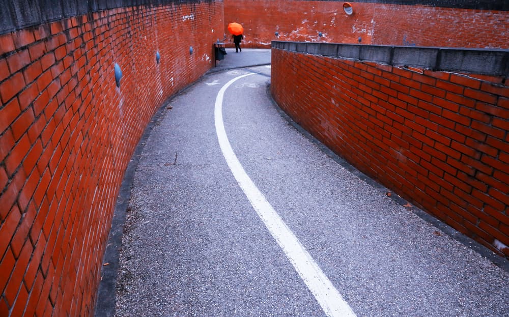 Orange Umbrella Red Path by Luciano Caturegli — canvas wall art