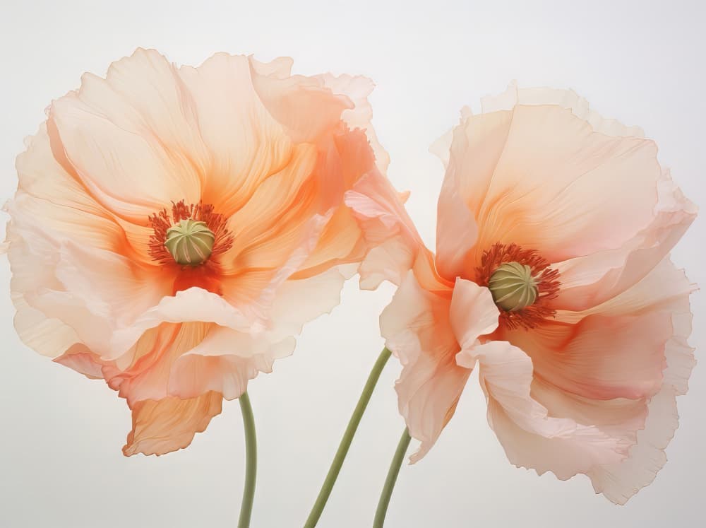 Soft Peach Poppies by Bilge Paksoylu — canvas wall art