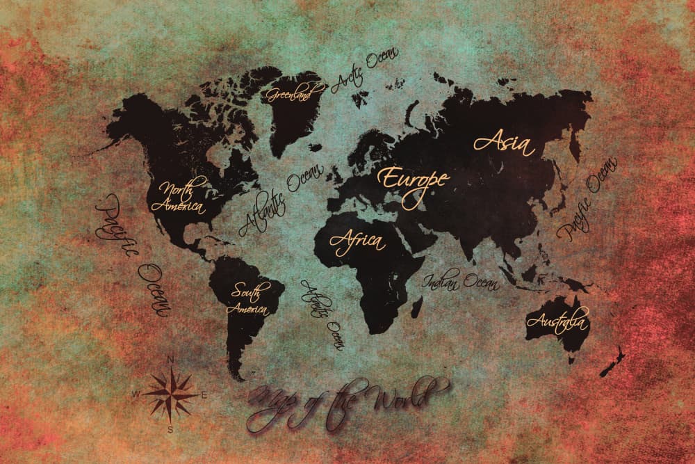 Vintage World Map by Justyna Jaszke — canvas wall art