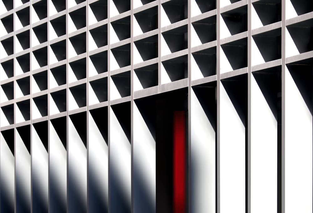 Shadowed Grid Red Accent by Hans-Wolfgang Hawerkamp — canvas wall art