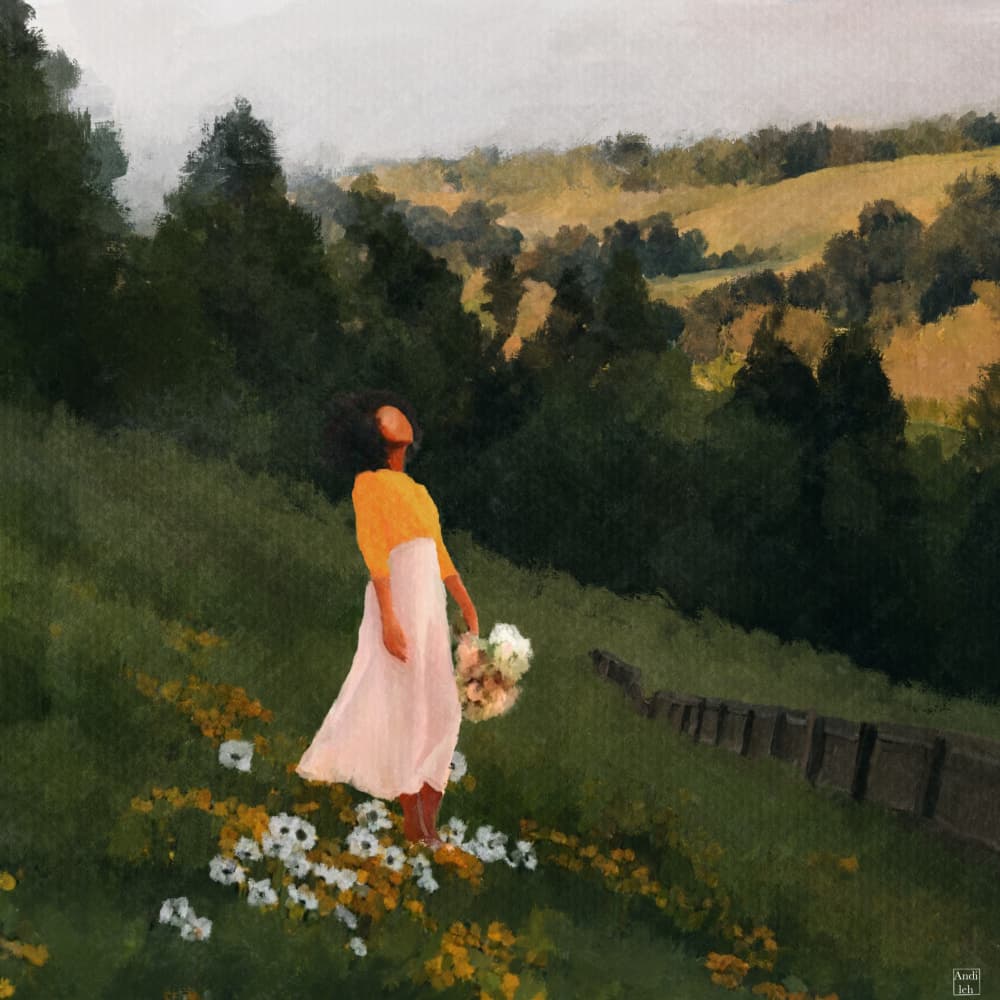 Woman in Wildflower Field by Andile Bokweni — canvas wall art
