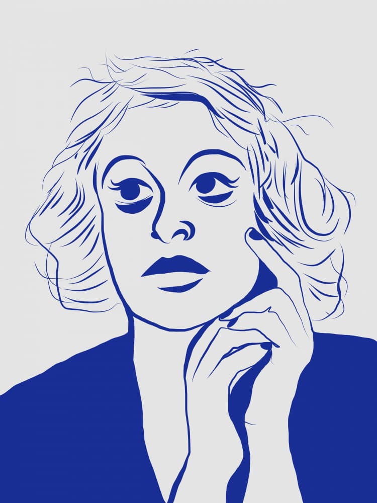 Pensive Woman In Blue by Little Dean — canvas wall art