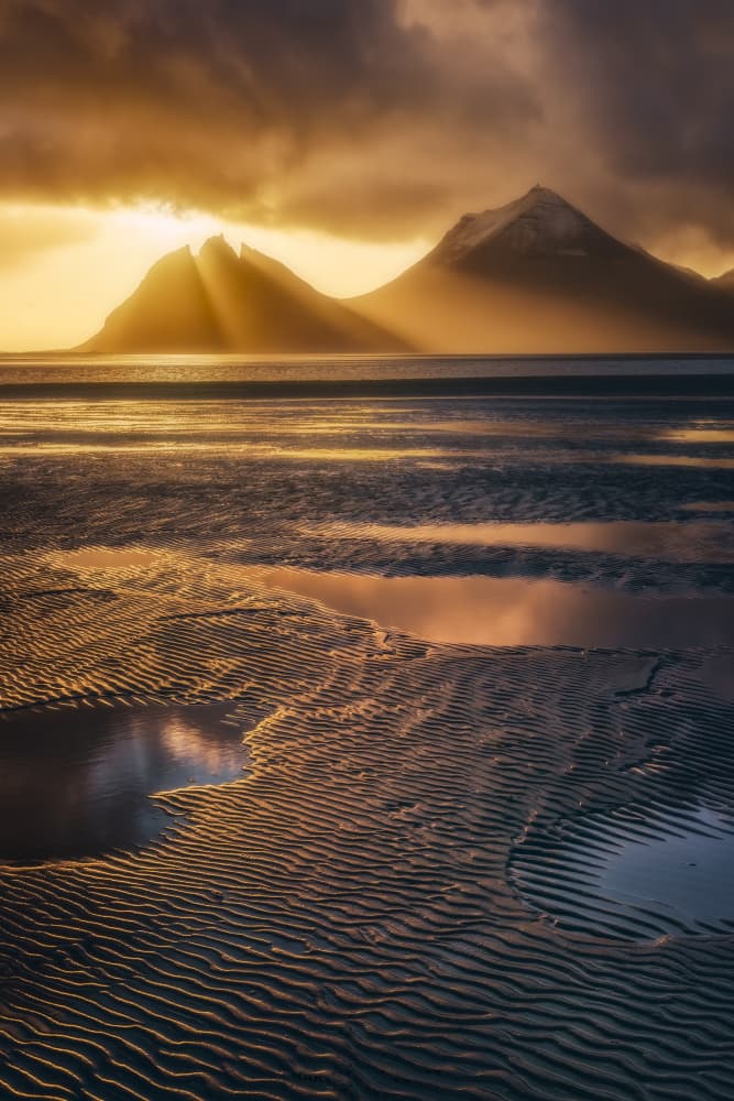 Golden Light Mountain Beach by Bartolome Lopez — canvas wall art