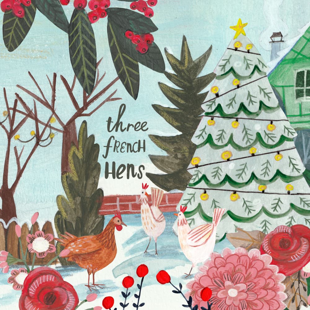 Three french Hens Christmas by Caroline Bonne Müller — canvas wall art