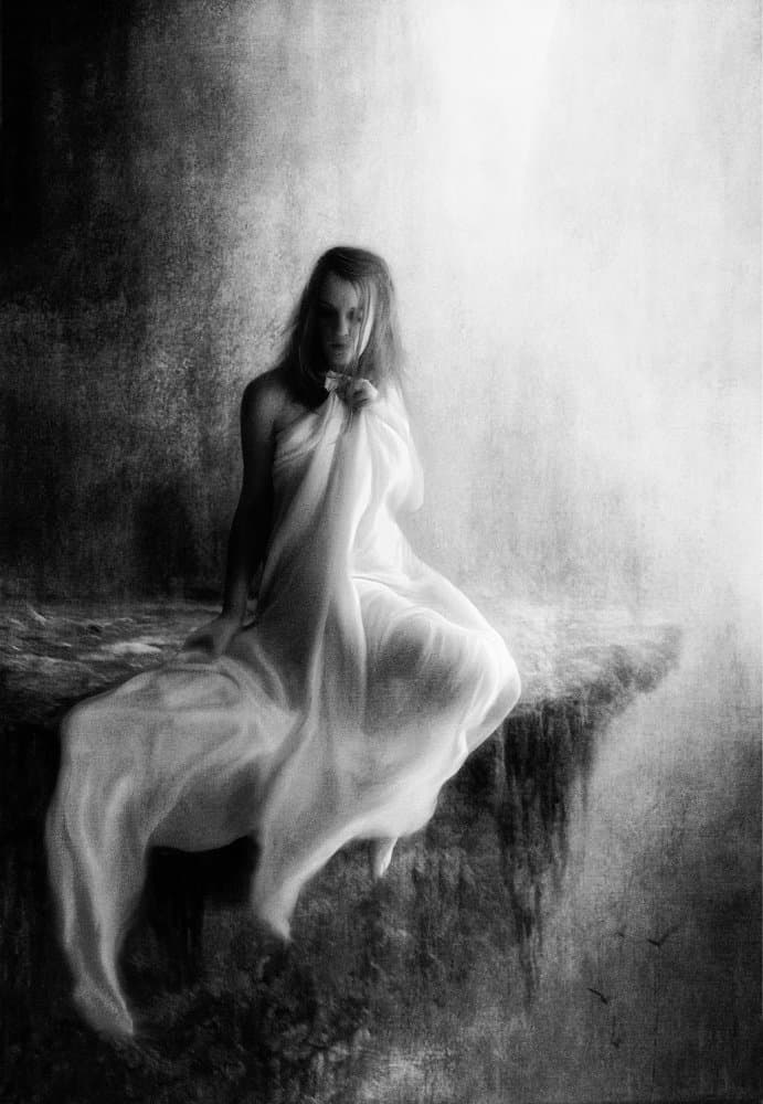 Pensive Woman Cliff Edge by Charlaine Gerber — canvas wall art