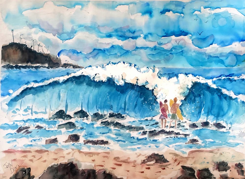 Big Wave Beach Surfers by John Dunn — canvas wall art