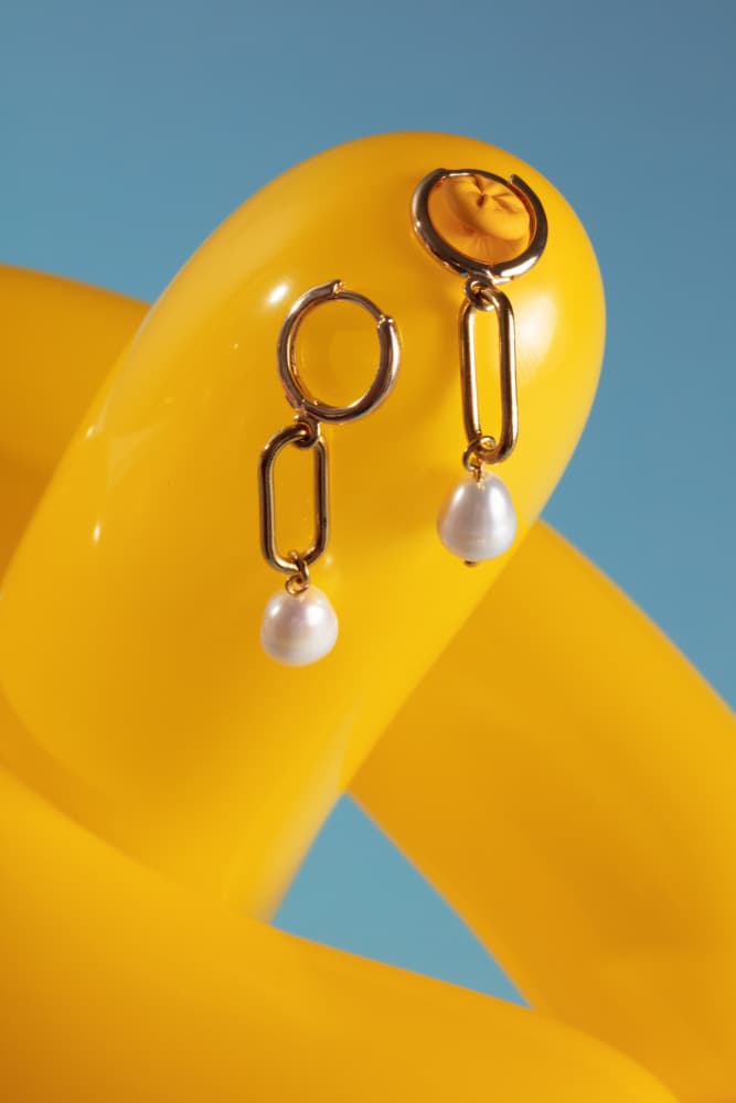 Modern Gold Pearl Earrings by Julia Ramiro — canvas wall art