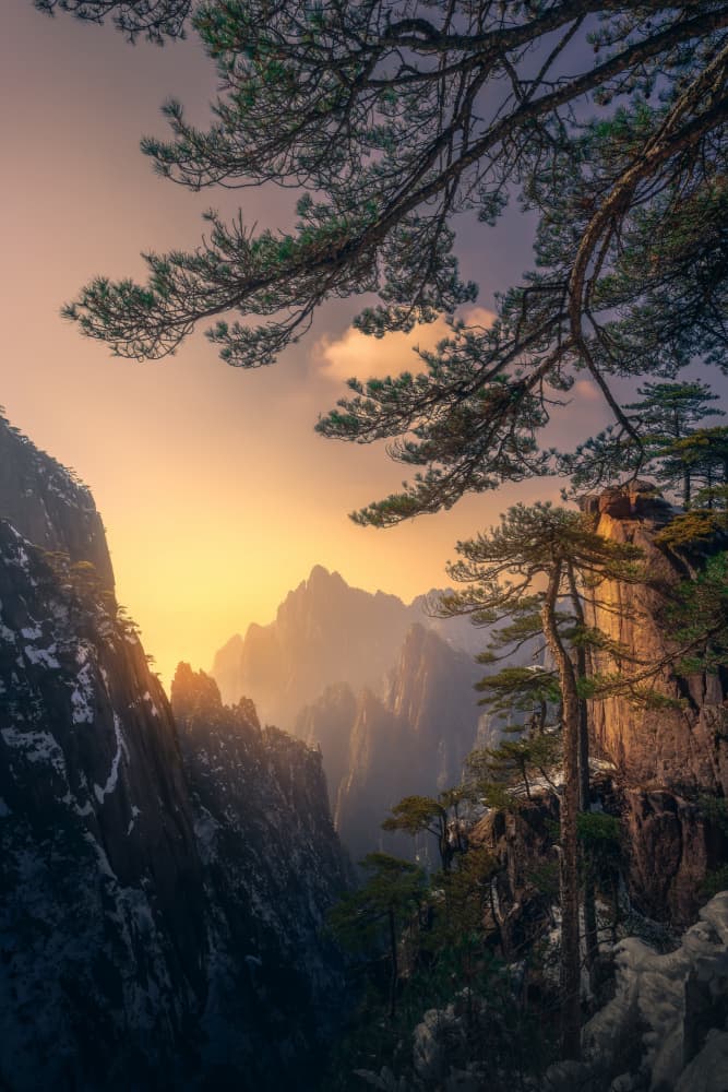 Golden Mountain Landscape by NingYun Ye — canvas wall art