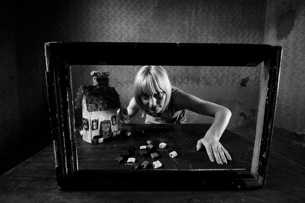 Woman Gazing at Miniature by mario grobenski - psychodaddy — canvas wall art