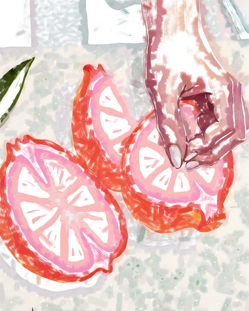 Hand and Pink Citrus by Uma Gokhale — canvas wall art