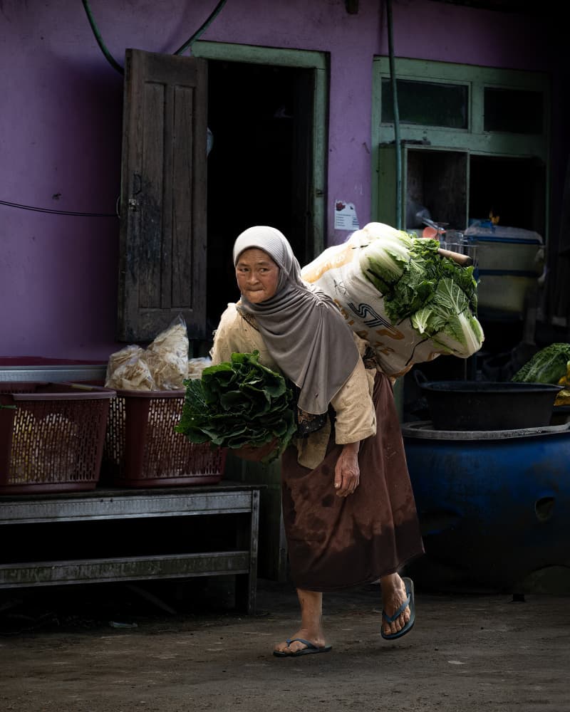 Market Woman with Greens by Wenjin Yu — canvas wall art