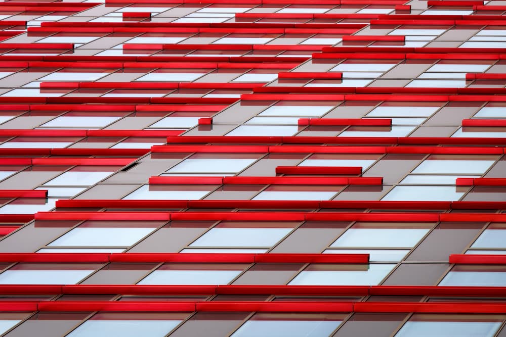 Red Geometric Facade by Peter Pfeiffer — canvas wall art