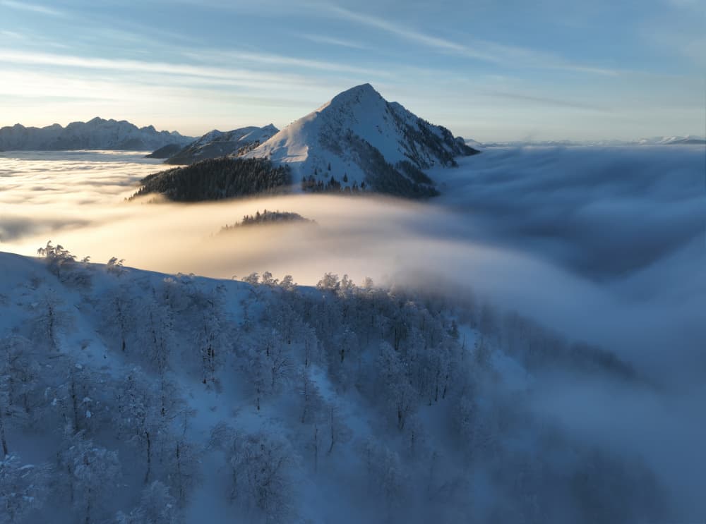 Golden Winter Mountain Clouds by Ales Krivec — canvas wall art