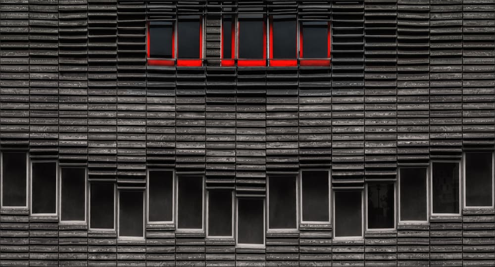 Geometric Red Windows by Gilbert Claes — canvas wall art