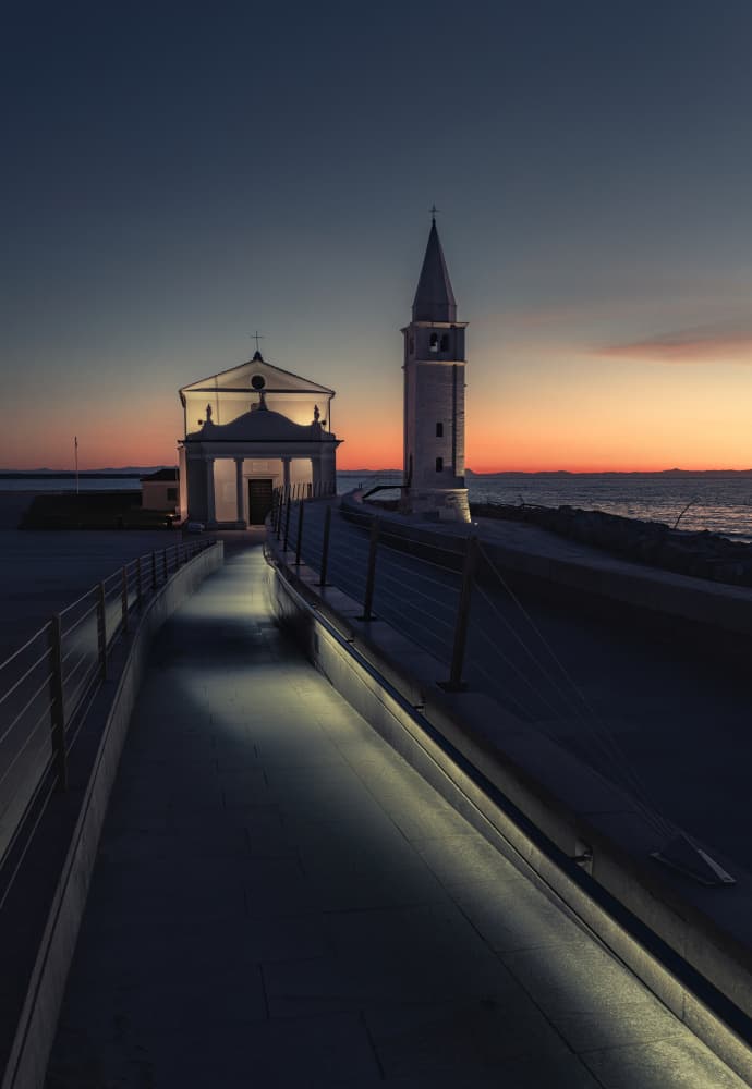 Coastal Church Evening Light by Tommaso Pessotto — canvas wall art
