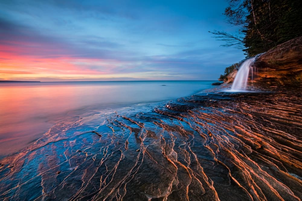 Sunset Waterfall Glow by John Fan — canvas wall art
