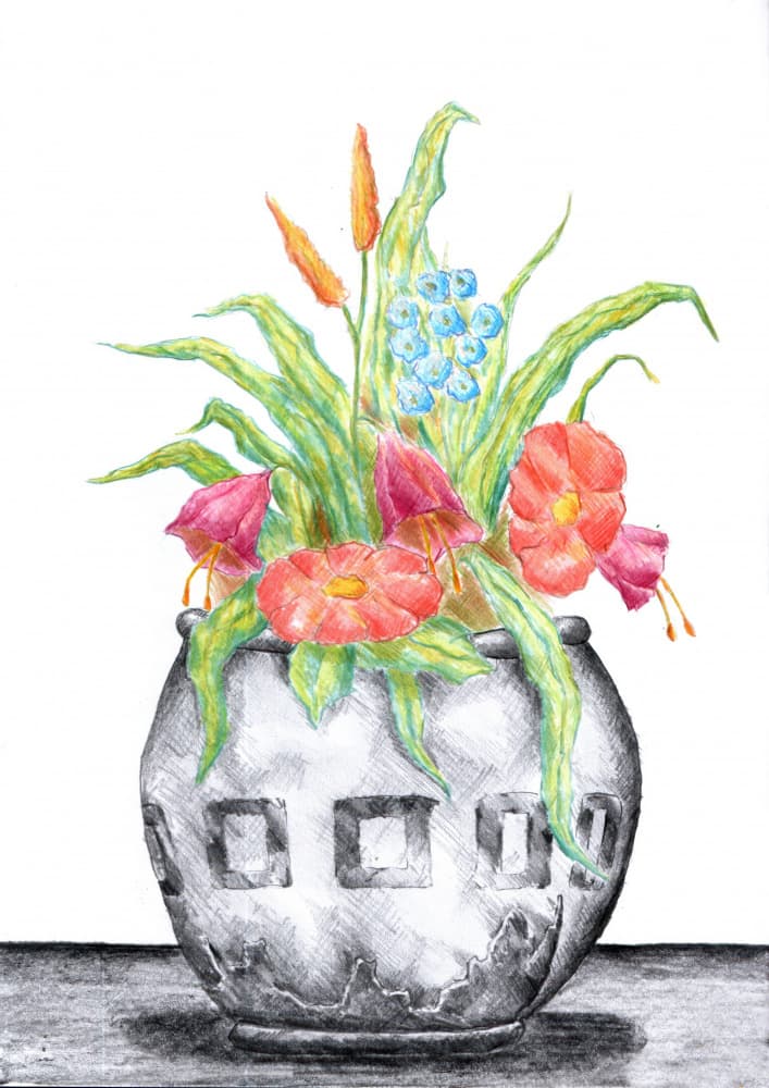 Vibrant Floral Drawing by Kulik — canvas wall art