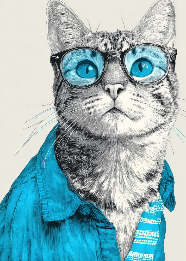 Hipster Cat Portrait by Justyna Jaszke — canvas wall art