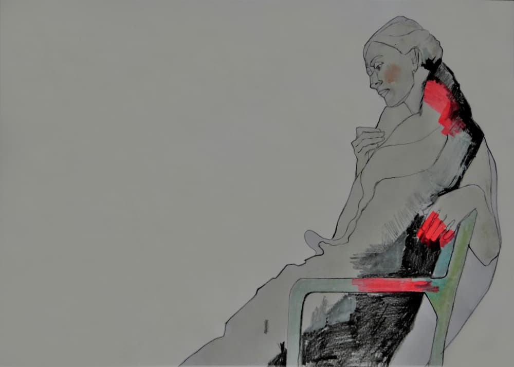 Pensive Woman Sitting by Doris Schmitz — canvas wall art