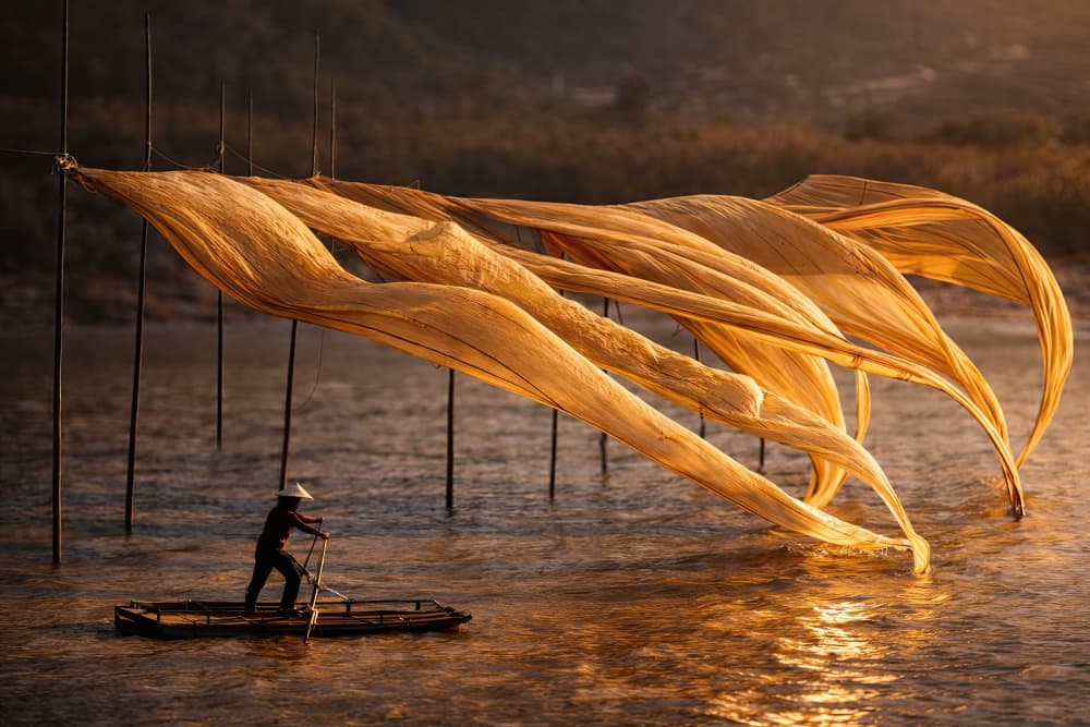 Golden River Fishing by X-FlyingKN — canvas wall art