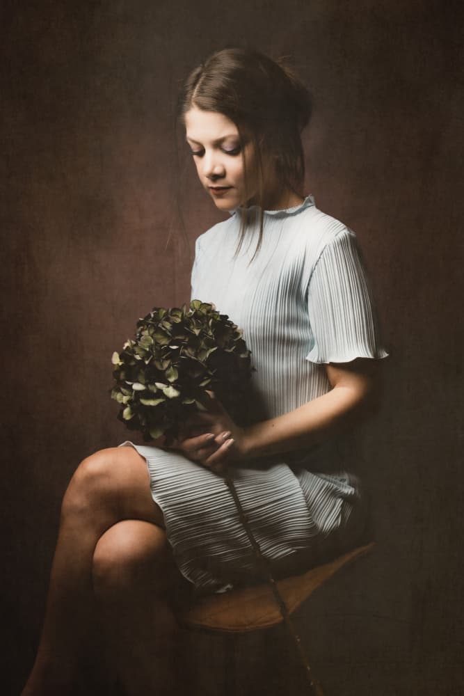 Pensive Woman with Flowers by Christian Kurz — canvas wall art