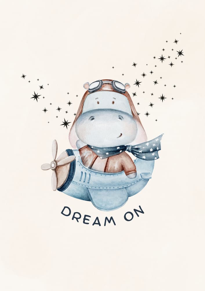 Dream On Hippo Pilot by Saskia Michele — canvas wall art