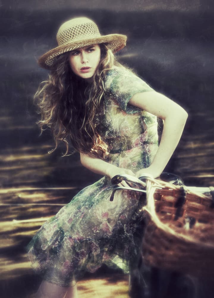 Dreamy Girl With Bicycle by kenp — canvas wall art