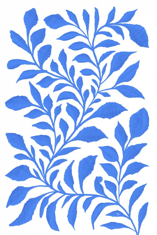 Blue Botanical Leaves by Martina — canvas wall art