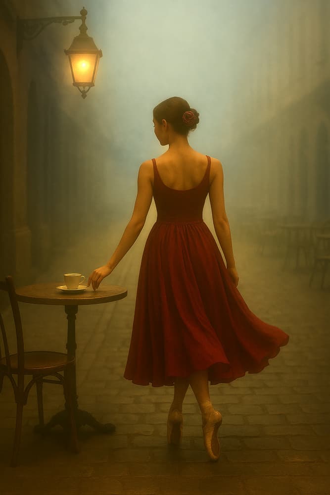 Ballerina on Misty Street by Ionel Onofras — canvas wall art