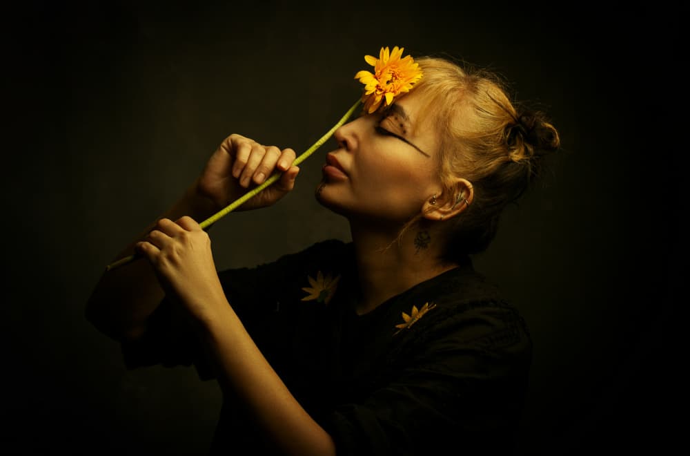Pensive Woman with Flower by Mehdi Mokhtari — canvas wall art