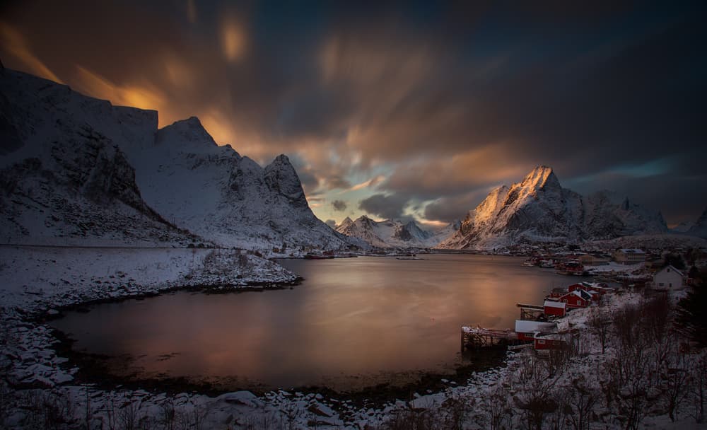Winter Fjord Mountain Glow by Peter Svoboda MQEP — canvas wall art