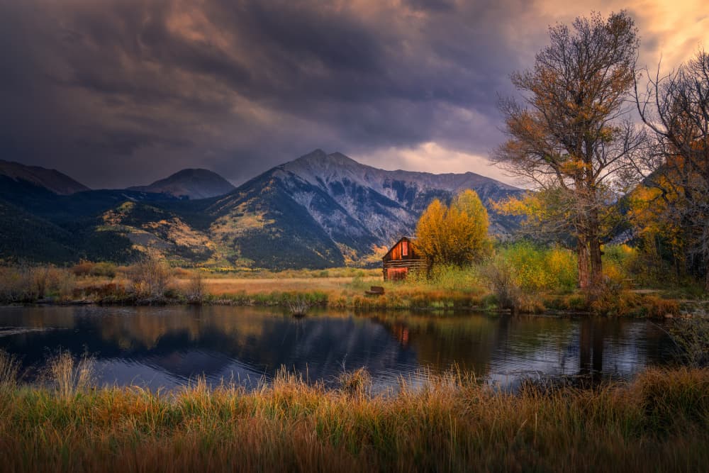 Dramatic Autumn Lake View by Ruiqing P. — canvas wall art