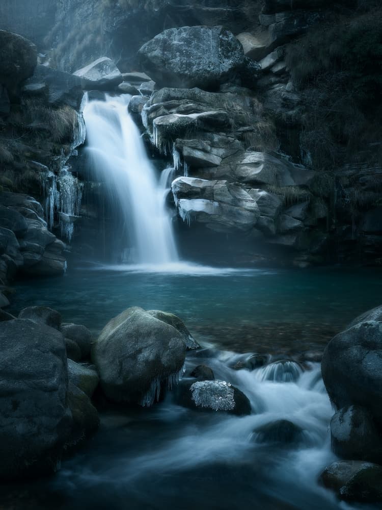 Misty Blue Waterfall by Cristiano Giani — canvas wall art