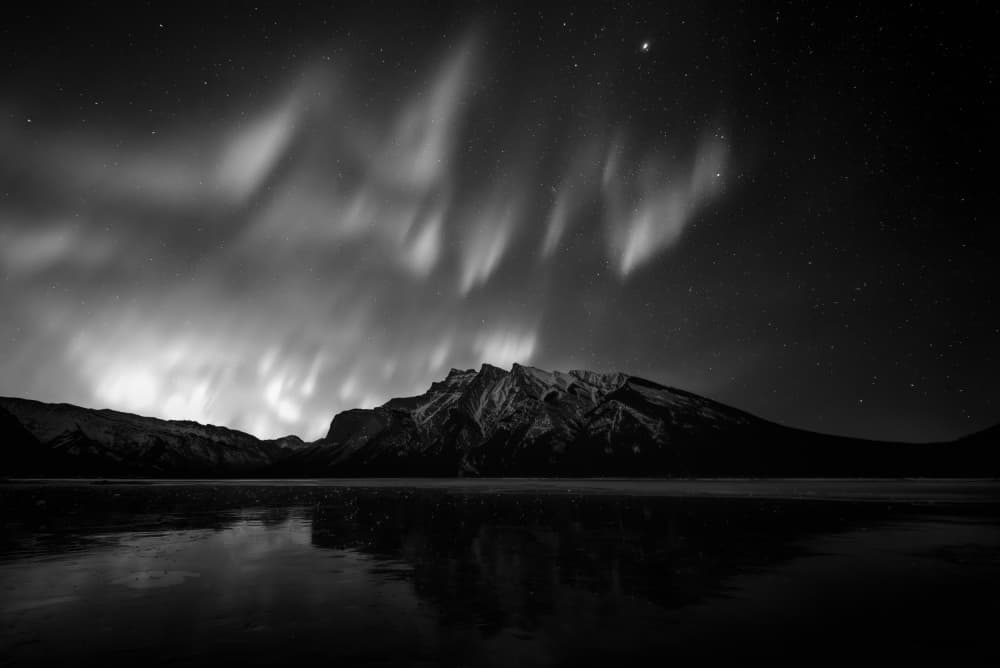 Aurora Over Mountain Lake by Jenny L. Zhang — canvas wall art