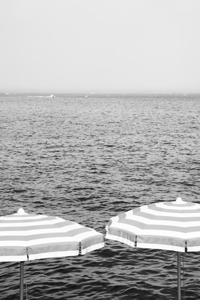 Striped Umbrellas Ocean View by Henrike Schenk — canvas wall art
