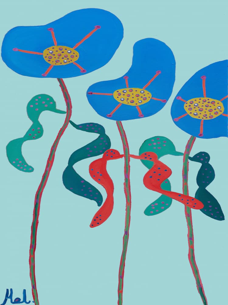 Whimsical Blue Flowers by Helen Joynson — canvas wall art