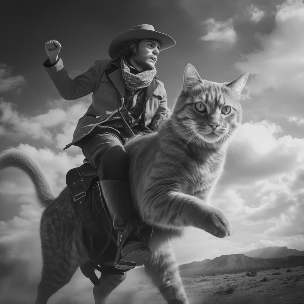 Cowboy Rides Giant Cat by Andreas Magnusson — canvas wall art