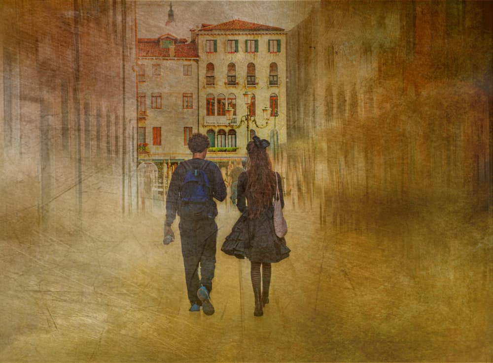 Vintage City Couple Walk by Anette Ohlendorf — canvas wall art