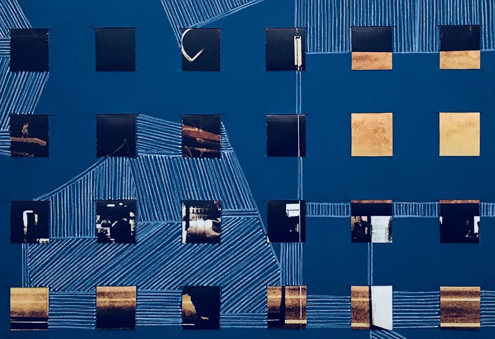 Blue Gold Geometric Abstract by kellymariesmith — canvas wall art