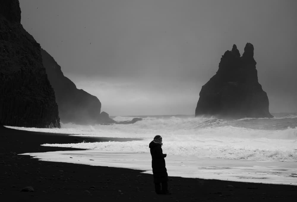 Solitary Figure Black Beach by konglingming — canvas wall art