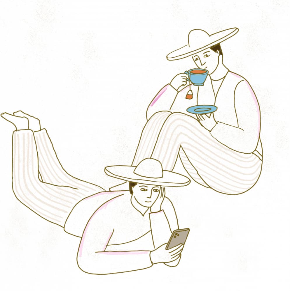 Relaxed Tea And Phone by Nicholas — canvas wall art
