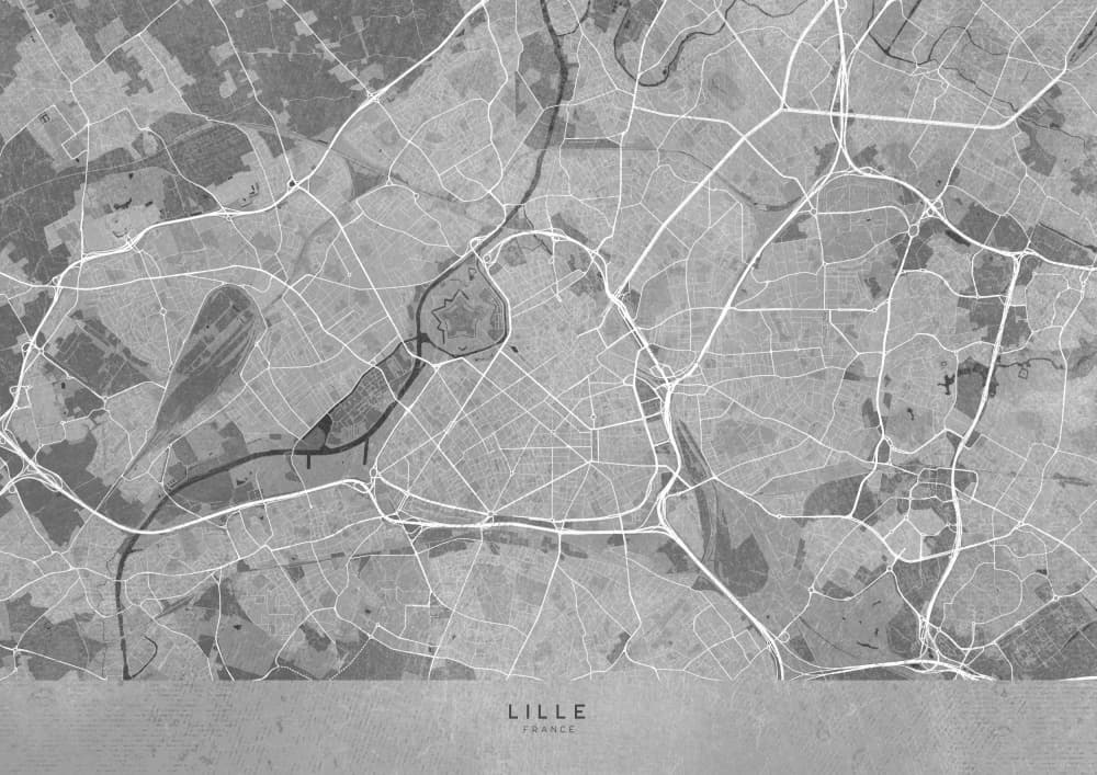 Lille France Street Map by Rosana Laiz Blursbyai — canvas wall art