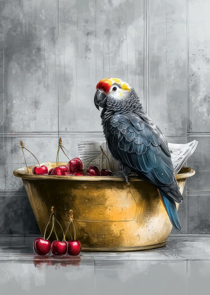 Parrot In Bathtube 3 by Justyna Jaszke — canvas wall art