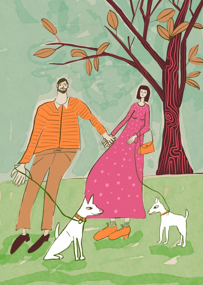 Park Stroll with Dogs by Sharyn Bursic — canvas wall art