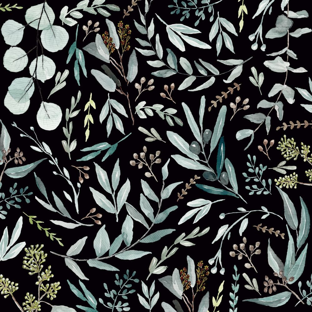 Eucalyptus Leaves Pattern Black by Anis Illustration — canvas wall art