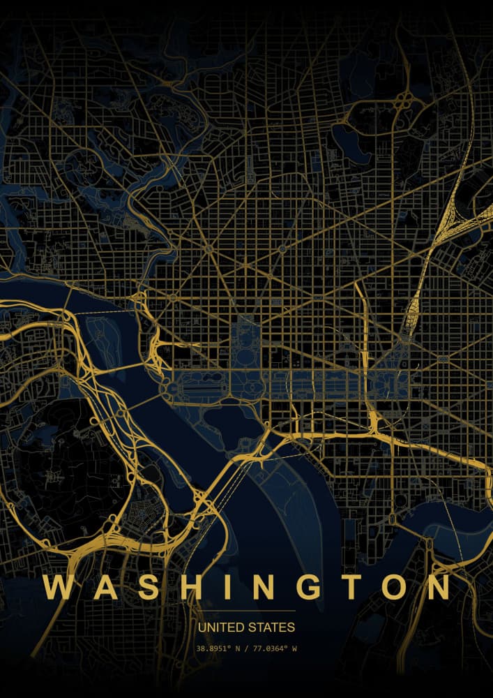 Washington DC Gold Map by HUGO — canvas wall art