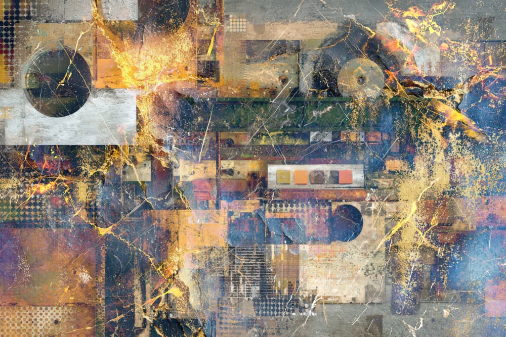 Golden Industrial Abstract by Rafal Kulik — canvas wall art