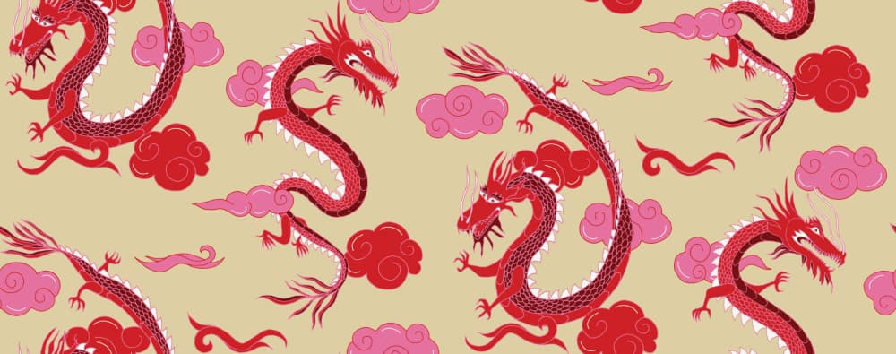 Red Chinese Dragon Pattern by Irene Demetri — canvas wall art