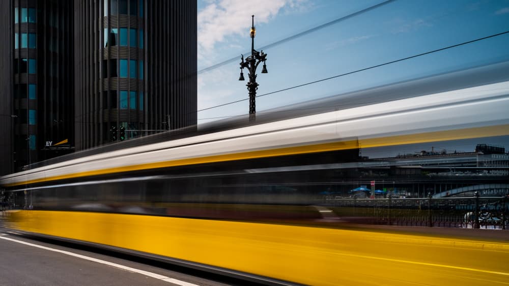 Speeding Yellow Tram by Stefan Buder — canvas wall art