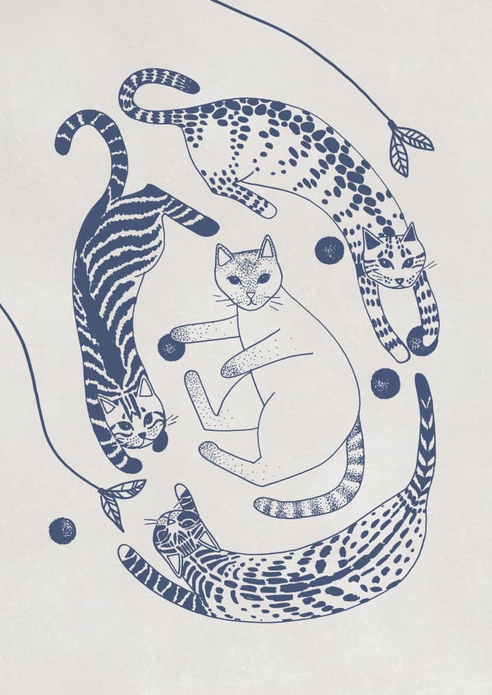 Playful Blue Cats by Rosana Laiz Blursbyai — canvas wall art